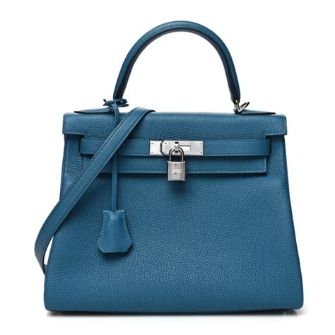 HERMES Togo Kelly Retourne 28 Bleu De Galice 